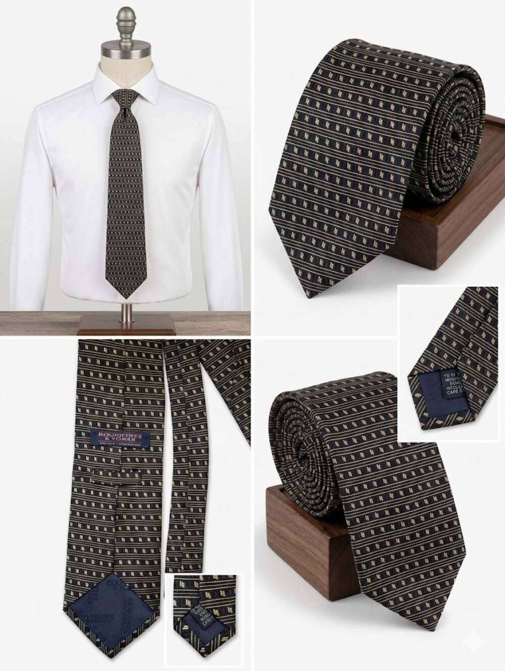Vintage RoundTree & Yorke Tie Blue With Gold Geometric Pattern 100% Silk Italy G